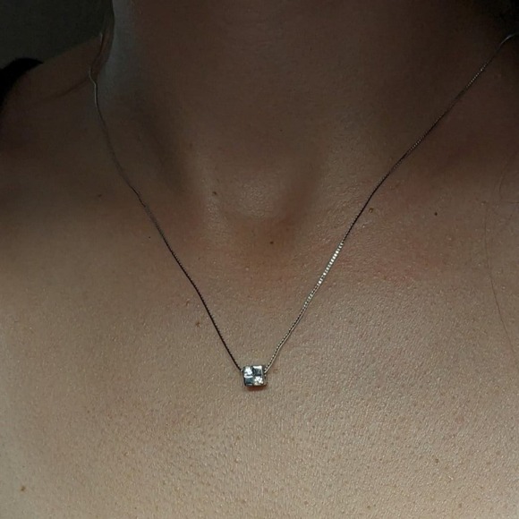 Cz Sterling Silver 925 Cube Pendant Necklace - Picture 8 of 11